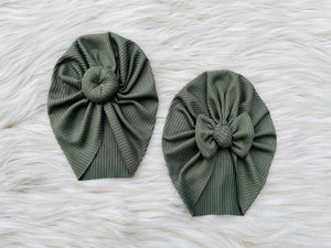 Max Ribbed Sage Green Leggings + Turban + Headband Set