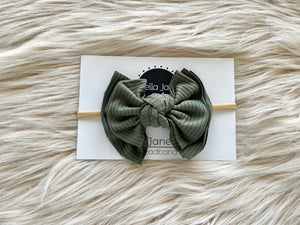 Max Sage Green Ribbed Modern Bow Nylon Headband