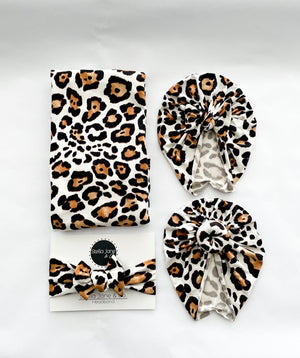 Ivy Leopard Swaddle + Turban Set