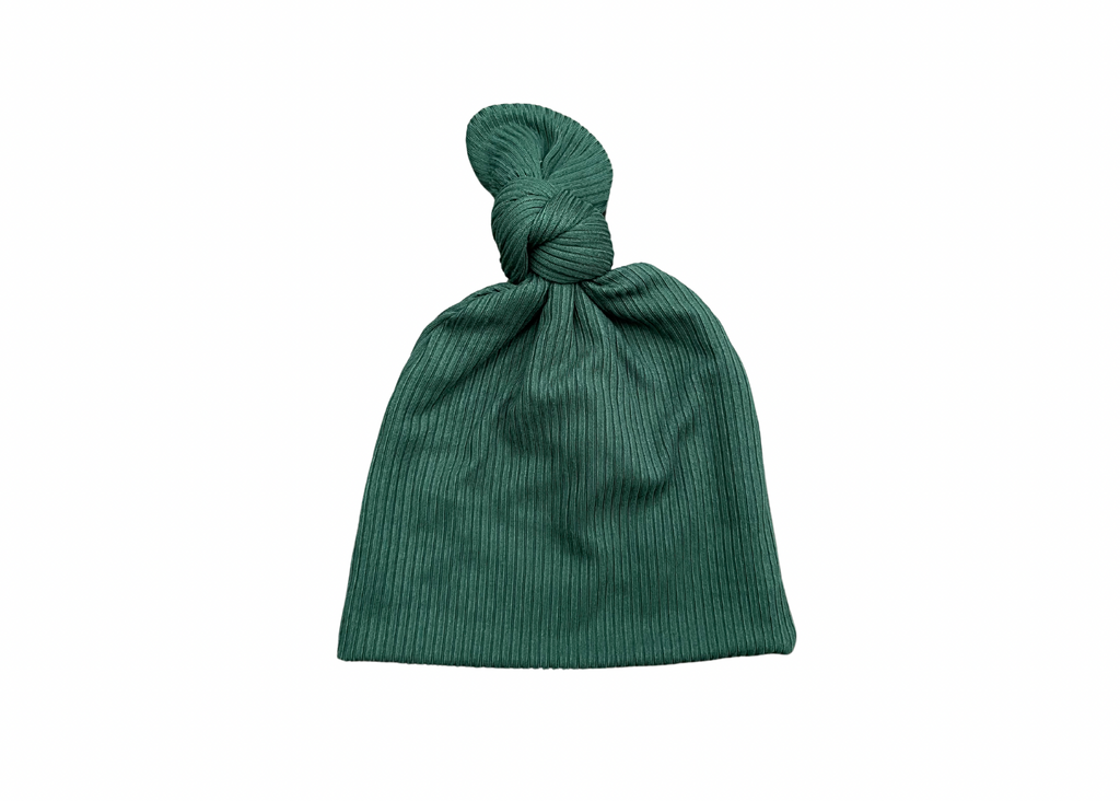 Cooper Ribbed Hunter Green Top Knot Hat