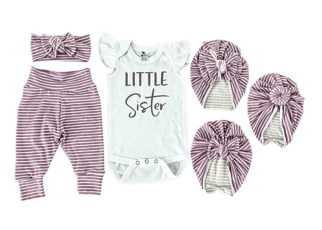 Gia Purple Stripe Legging + Little Sister Shirt+ Turban set