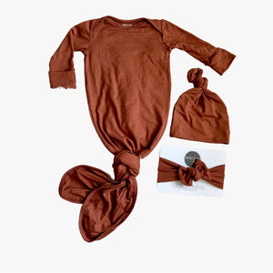 Crew Cinnamon Knotted Gown + Hat + Headband Set