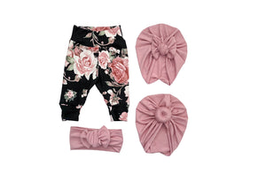 Rosie Black Floral + Blush Turban + Headband Set