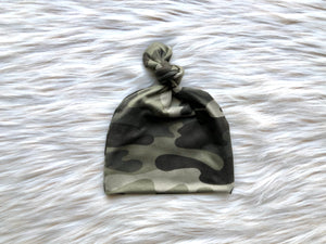 Aidan Camo Knotted Gown + Hat + Headband Set