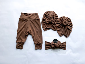 Asher Espresso Brown Leggings + Turban + Headband Set