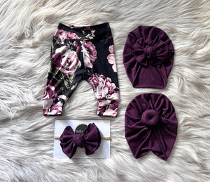 Avery Legging + Wine Turban + Headband Set