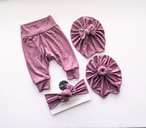 Vivian Mauve Leggings + Turban + Headband Set