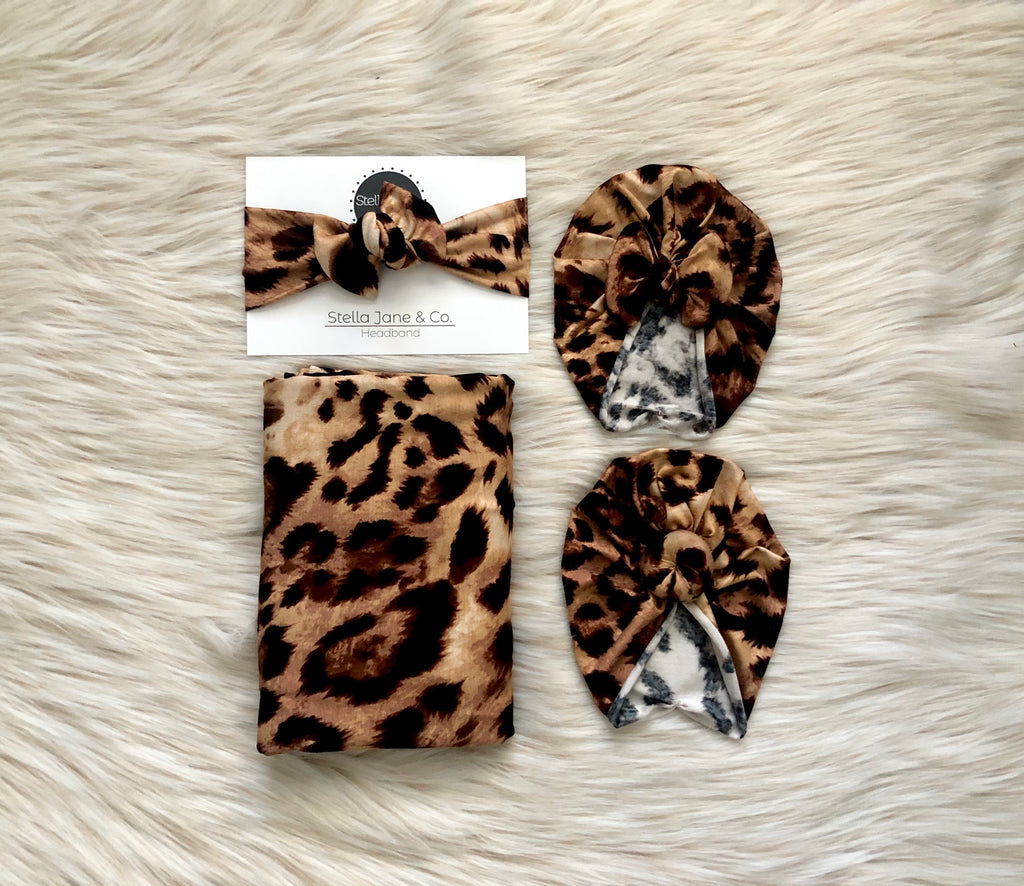 Pearl Leopard Swaddle + Turban Set