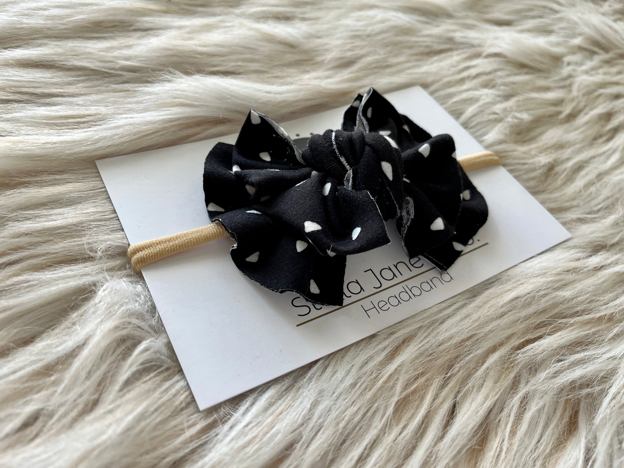 Black with White Triangles Modern Bow Nylon Headband