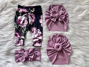 Avery Legging + Dusty Mauve Rib Turban + Headband Set