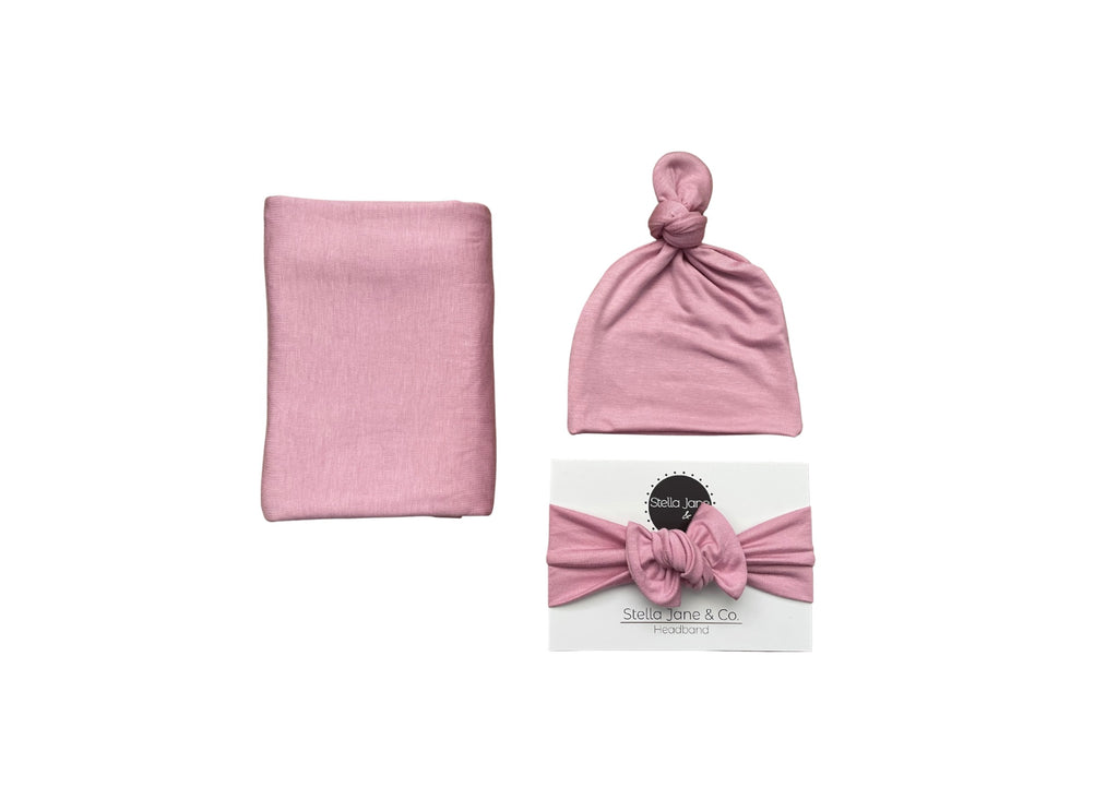 Nova Pink Swaddle + Hat + Headband Set