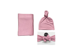 Nova Pink Swaddle + Hat + Headband Set