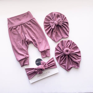 Vivian Mauve Leggings + Turban + Headband Set