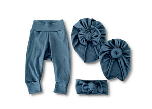 Jude Dusty Denim legging + Turban + Headband Set