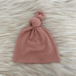 Blush Ribbed Hunter Green Top Knot Hat