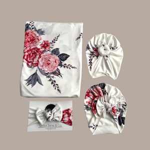 Clara Floral  Swaddle + Turban Set