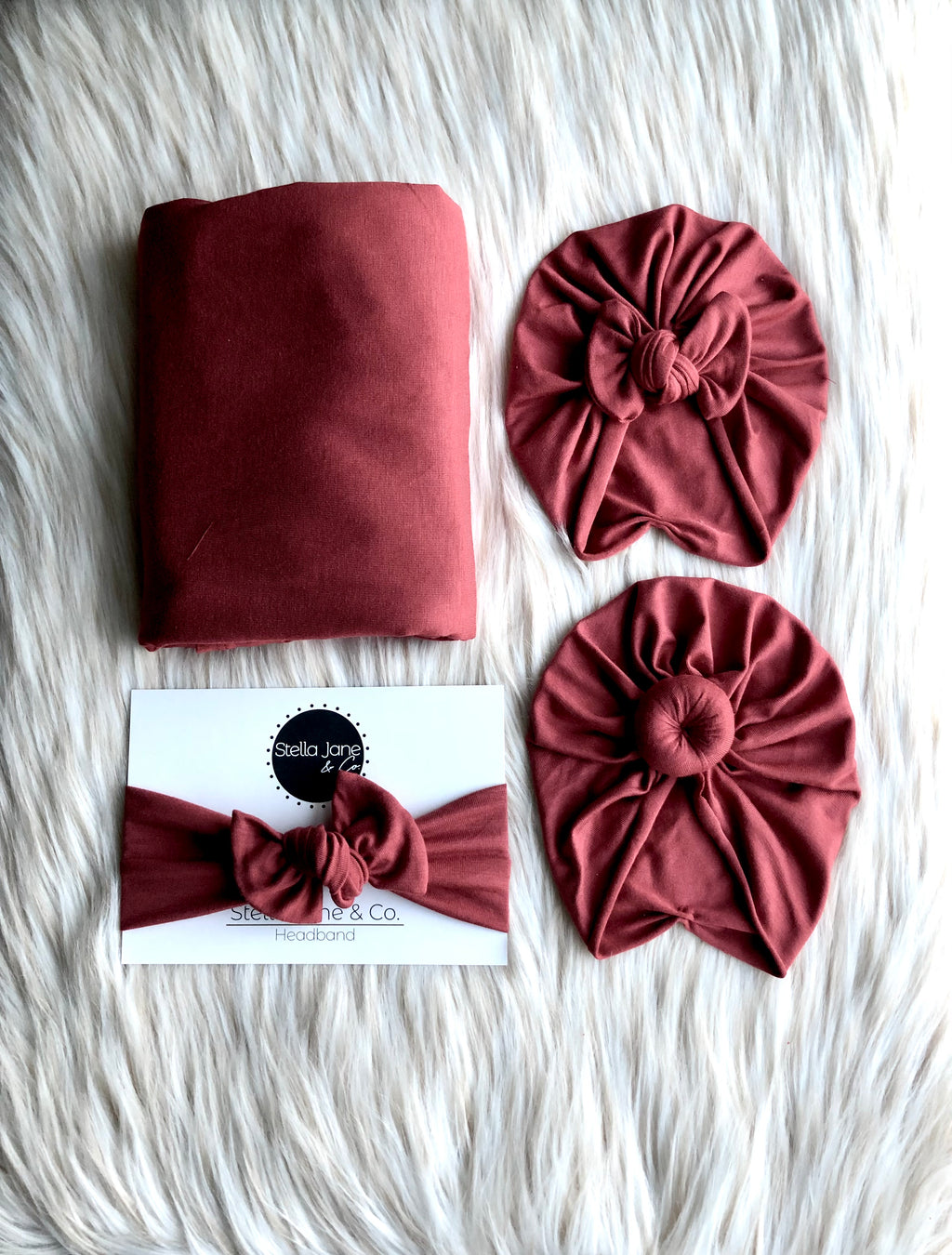 Zane Dusty Red Swaddle + Turban Set
