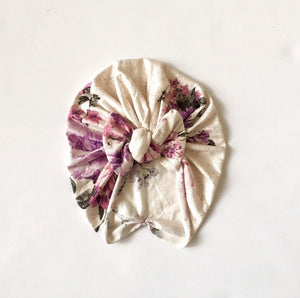 Lucy Mauve Floral Bow Turban