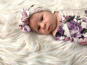 Lucy Mauve Floral Bow Turban