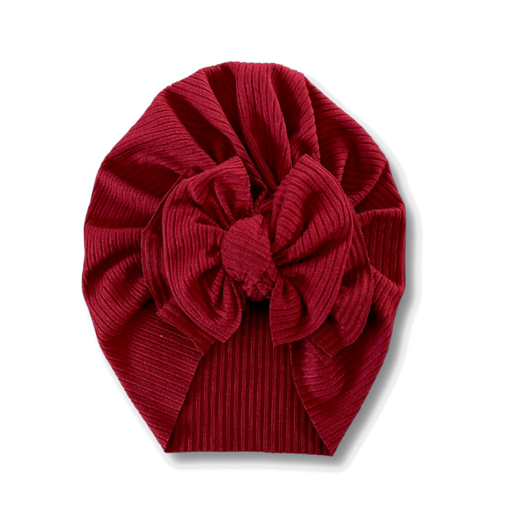 Layne Red Ribbed Modern Bow Turban